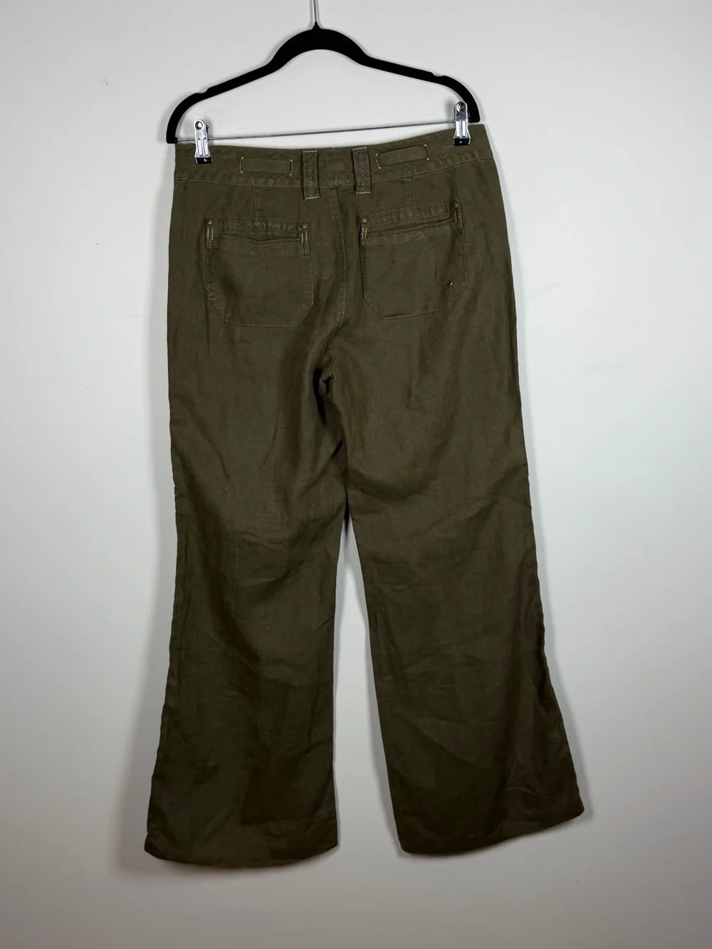 Cabi Olive Green 100% Linen Wide Leg Whipstitch 882 Trouser Pants Lagenlook Sz 8